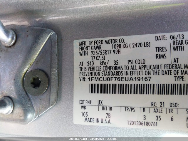 2014 FORD ESCAPE S VIN: 1FMCU0F76EUA19167