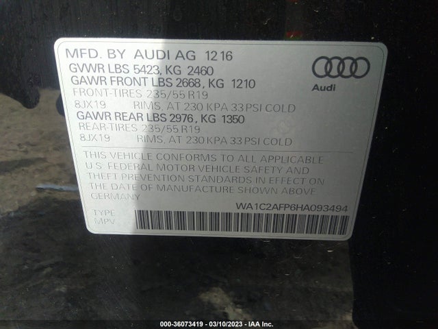 2017 Audi Q5, VIN: WA1C2AFP6HA093494