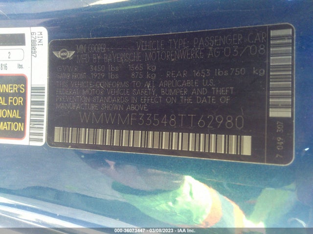 WMWMF33548TT62980 Mini COOPER HARDTOP