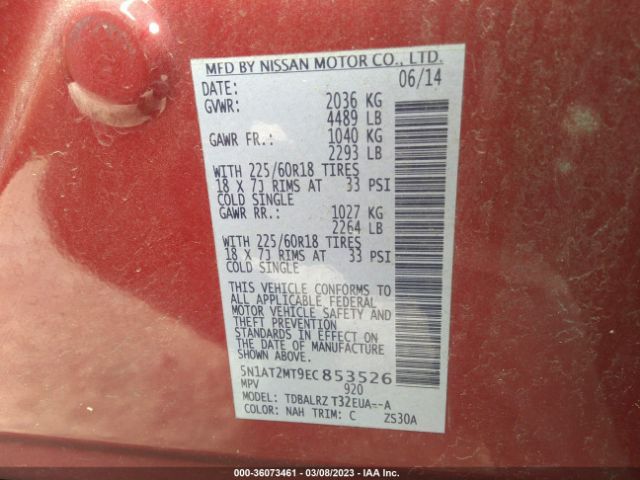 5N1AT2MT9EC853526 Nissan Rogue Sl