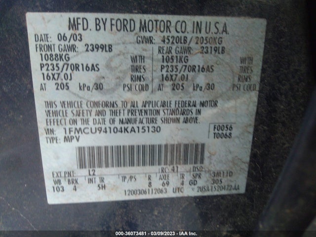 2004 FORD ESCAPE LIMITED VIN: 1FMCU94104KA15130