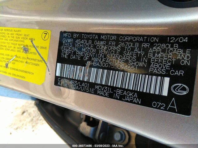 JTHBA30G755094651 Lexus ES 330