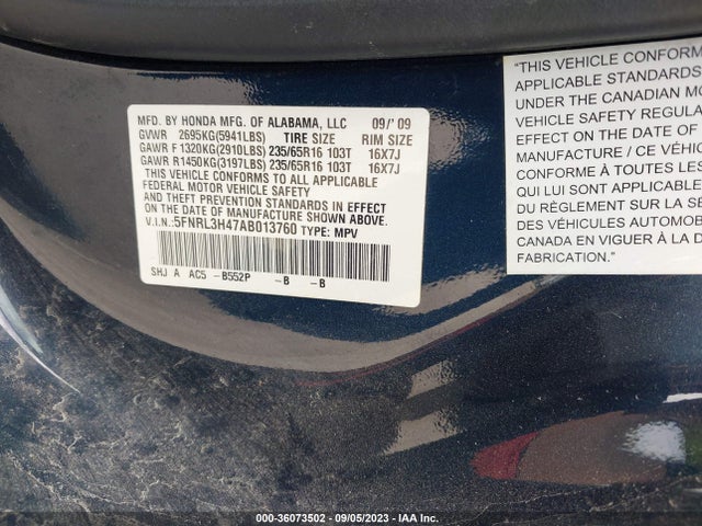 Honda ODYSSEY EX 2010 5FNRL3H47AB013760 Image 11