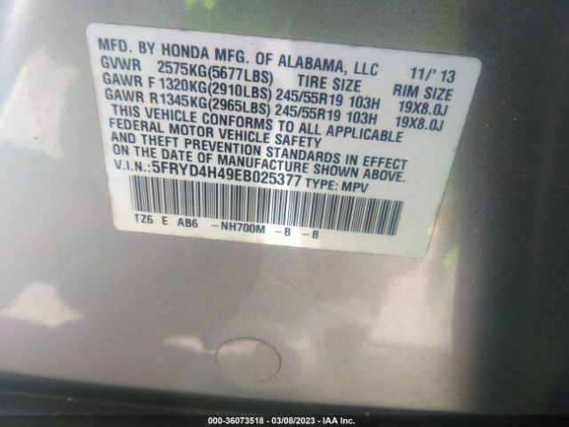 5FRYD4H49EB025377 Acura Mdx Tech Pkg