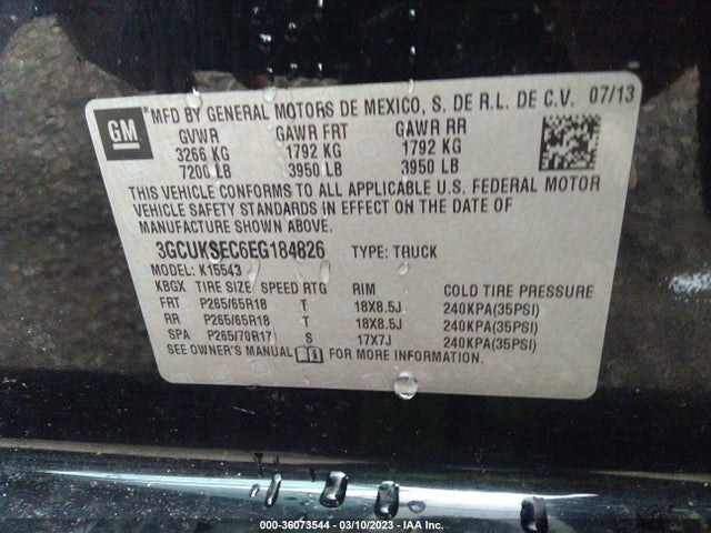 2014 CHEVROLET SILVERADO 1500 LTZ VIN: 3GCUKSEC6EG184826