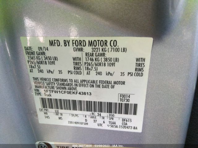 1FTFW1CF0EKF43813 Ford F-150 Xl/stx/xlt/fx2/lariat