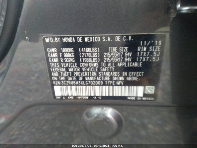 Honda HR-V LX 2020 3CZRU6H3XLG702009 Image 9