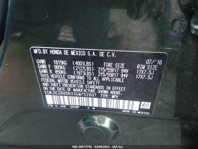 Honda HR-V LX 2016 3CZRU5H33GM752607 Image 11