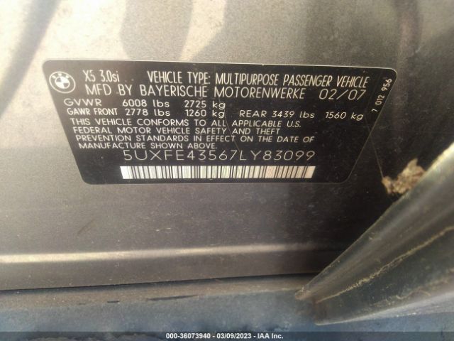 5UXFE43567LY83099 BMW X5 3.0SI