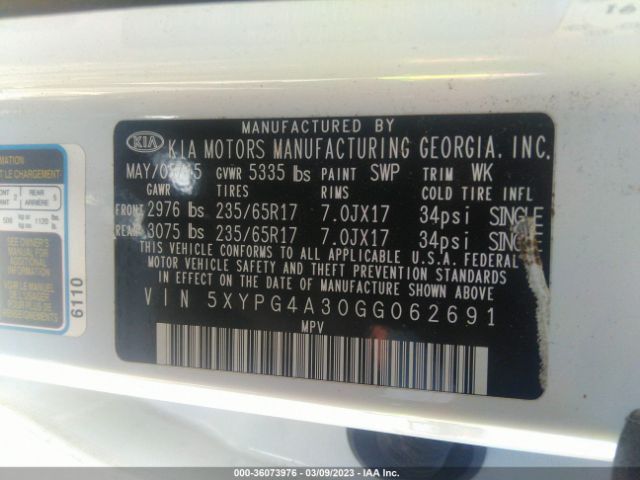 5XYPG4A30GG062691 KIA SORENTO LX