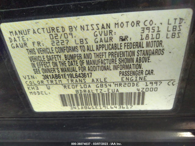 2009 NISSAN SENTRA 2.0 S FE+ VIN: 3N1AB61E19L643617