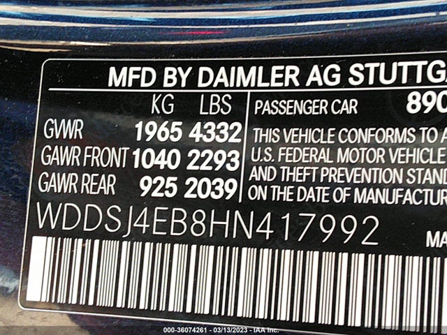 2017 MERCEDES-BENZ CLA CLA 250 VIN: WDDSJ4EB8HN417992