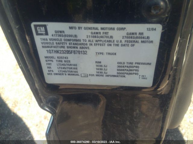 1GTHK23205F870132 GMC Sierra 2500hd Slt