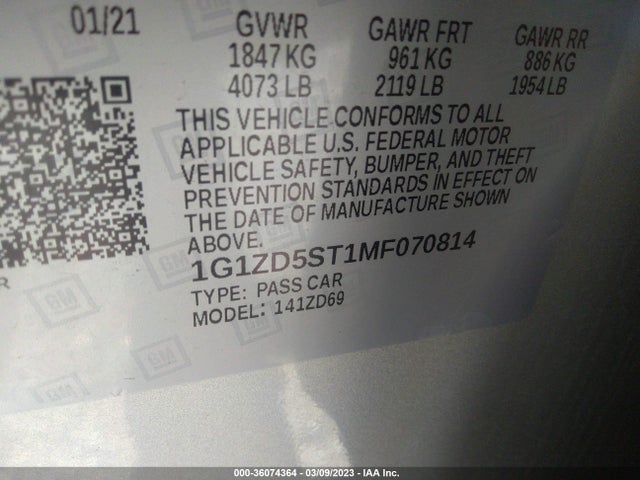 Chevrolet MALIBU LT 2021 1G1ZD5ST1MF070814 Image 10