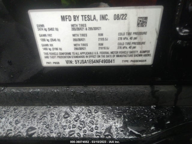 5YJSA1E54NF490841 Tesla MODEL S