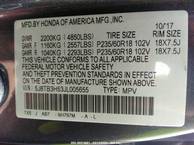 Acura Rdx W 2018 5J8TB3H53JL005655 Image 9