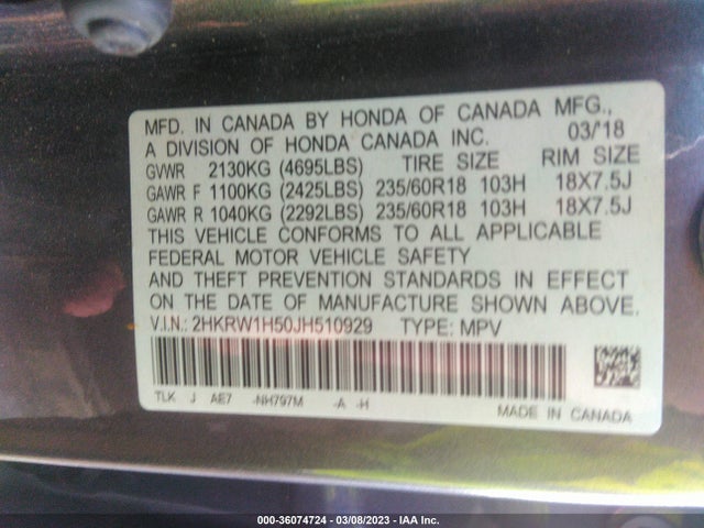 Honda CR-V EX 2018 2HKRW1H50JH510929 Image 11