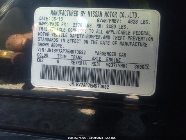 Продажа на аукционе авто 2014 Infiniti Q50 Premium, vin: JN1BV7AP7EM673692, номер лота: 36074726