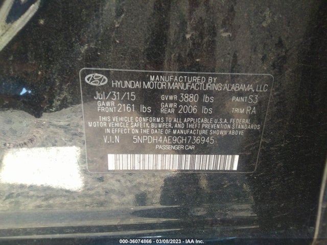 Hyundai ELANTRA SE 2016 5NPDH4AE9GH736945 Image 9