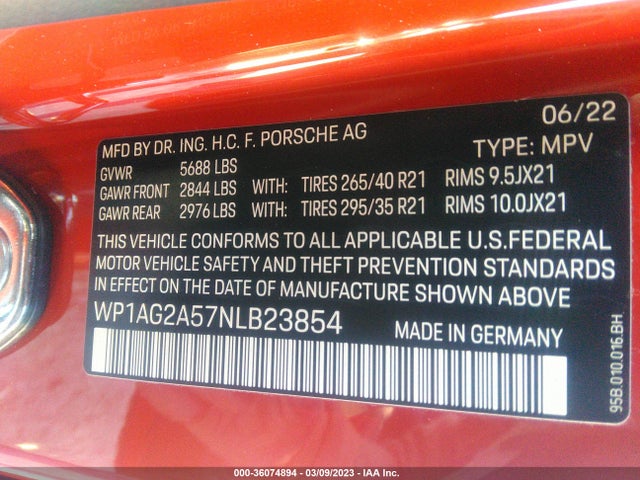 2022 Porsche Macan, VIN: WP1AG2A57NLB23854