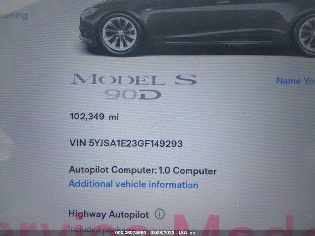 2016 TESLA MODEL S 90D/70D/75D/60D/85D VIN: 5YJSA1E23GF149293
