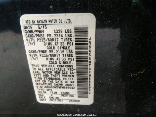 JN8AS5MT9FW666042 Nissan Rogue Select S