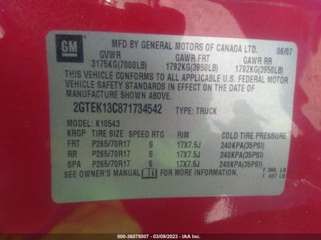 2GTEK13C871734542 GMC Sierra 1500 Sl