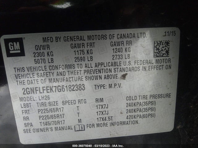 Chevrolet EQUINOX LT 2016 2GNFLFEK7G6182383 Image 11