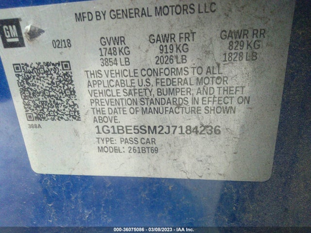 Chevrolet CRUZE LT 2018 1G1BE5SM2J7184236 Image 10