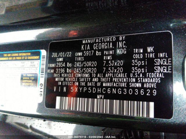 5XYP5DHC6NG303629 KIA Telluride Sx
