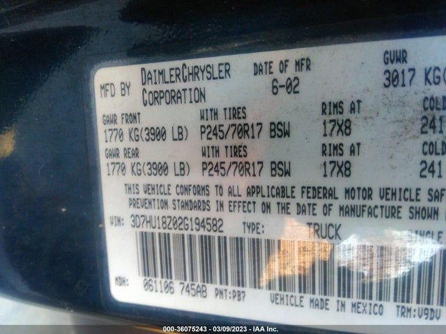 Dodge RAM 1500 2002 3D7HU18Z02G194582 Image 10