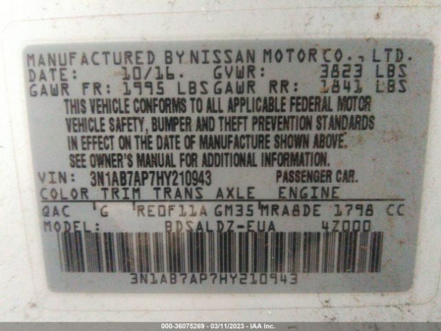 3N1AB7AP7HY210943 Nissan SENTRA SV