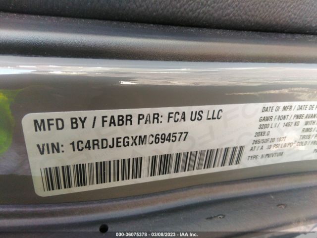 1C4RDJEGXMC694577 Dodge Durango Citadel