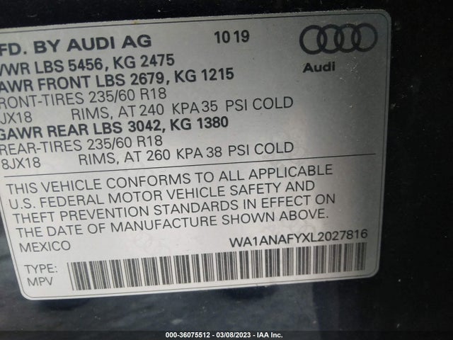 WA1ANAFYXL2027816 Audi Q5 Premium/titanium Premium