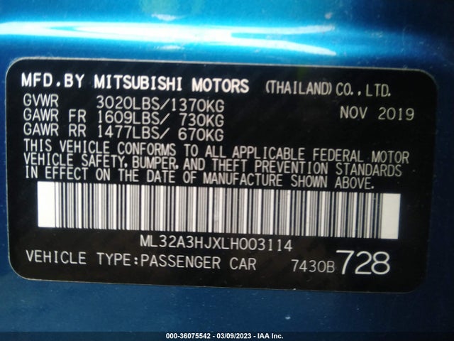 ML32A3HJXLH003114 Mitsubishi Mirage