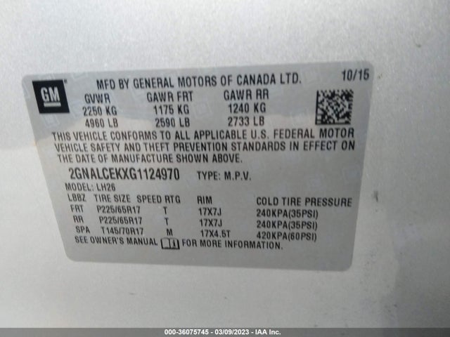Chevrolet EQUINOX LT 2016 2GNALCEKXG1124970 Image 9