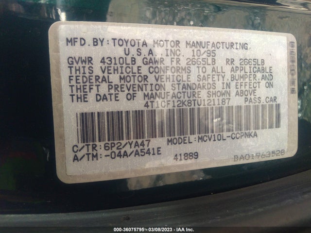 1996 TOYOTA CAMRY LE/SE VIN: 4T1CF12K8TU121187