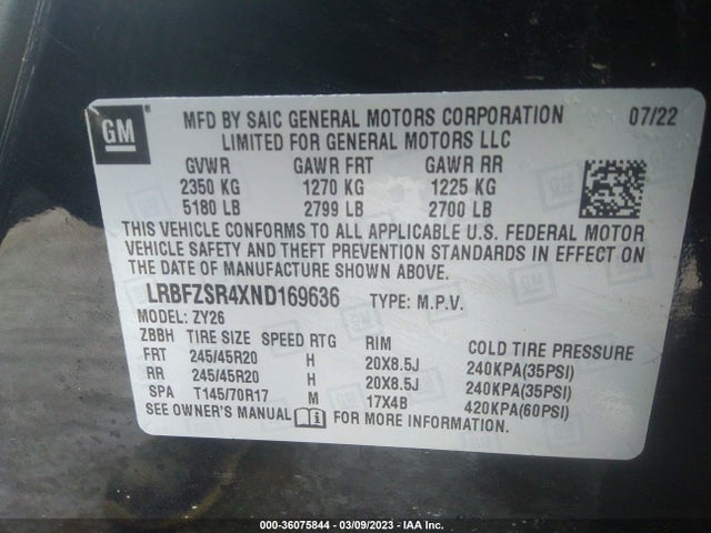 LRBFZSR4XND169636 Buick Envision Avenir