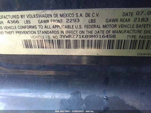 3VWRZ71K89M016458 Volkswagen Jetta Sedan Se/sel
