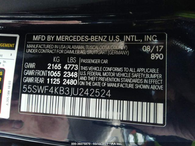 55SWF4KB3JU242524 Mercedes-Benz C-class C 300