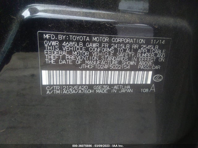 Lexus IS 250 2015 JTHCF1D24F5022154 Image 10