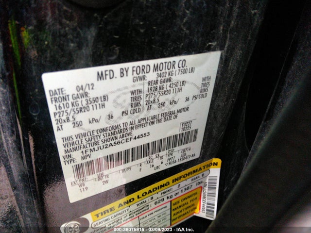 2012 FORD EXPEDITION LIMITED VIN: 1FMJU2A56CEF44553