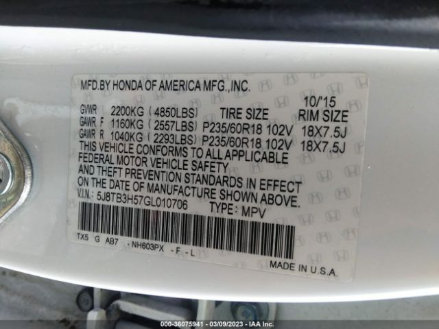 5J8TB3H57GL010706 Acura Rdx Tech Pkg/tech