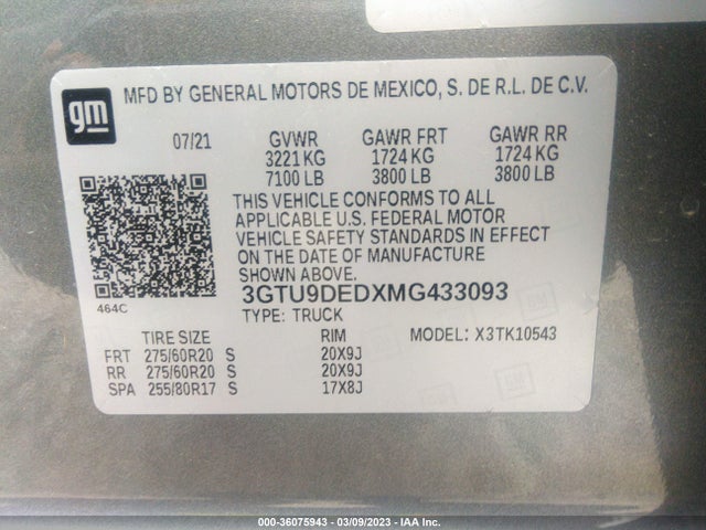 GMC Sierra 1500 Slt 2021 3GTU9DEDXMG433093 Image 9