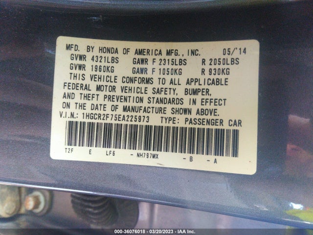 Honda Accord Sedan Ex 2014 1HGCR2F75EA225973 Image 9