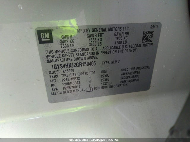 1GYS4HKJ2GR150466 Cadillac Escalade Esv Luxury Collection