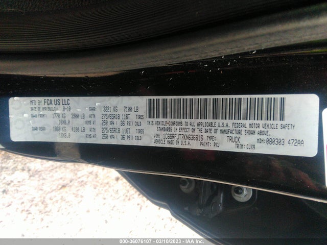 RAM 1500 Laramie 2019 1C6SRFJT7KN636616 Image 10