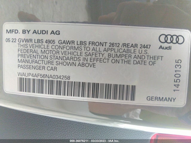 2022 Audi S5, VIN: WAUP4AF56NA034258