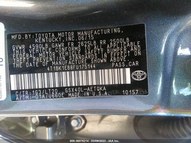 Toyota AVALON LIMITED 2015 4T1BK1EB8FU175144 Image 9