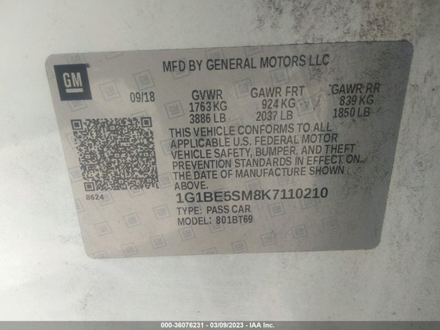 Chevrolet CRUZE LT 2019 1G1BE5SM8K7110210 Image 10